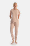 Pudra Düşük Kollu Penye Modal Pijama Takımı
