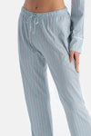 Açık Mavi Çizgili Penye Modal Gömlek Yaka Pijama Takımı