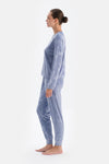 Mavi Gofre Yıldız Baskılı Tişört Pantolon Pijama Takımı