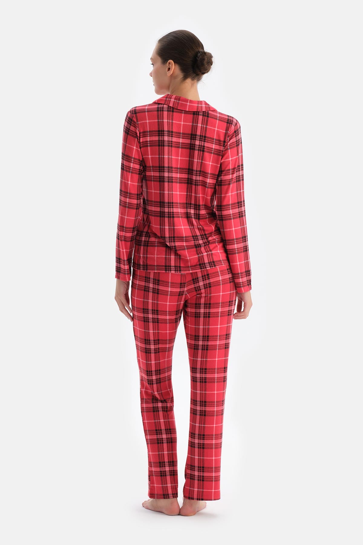 Kırmızı Ekoseli Termal Gömlek Pantolon Pijama Takımı