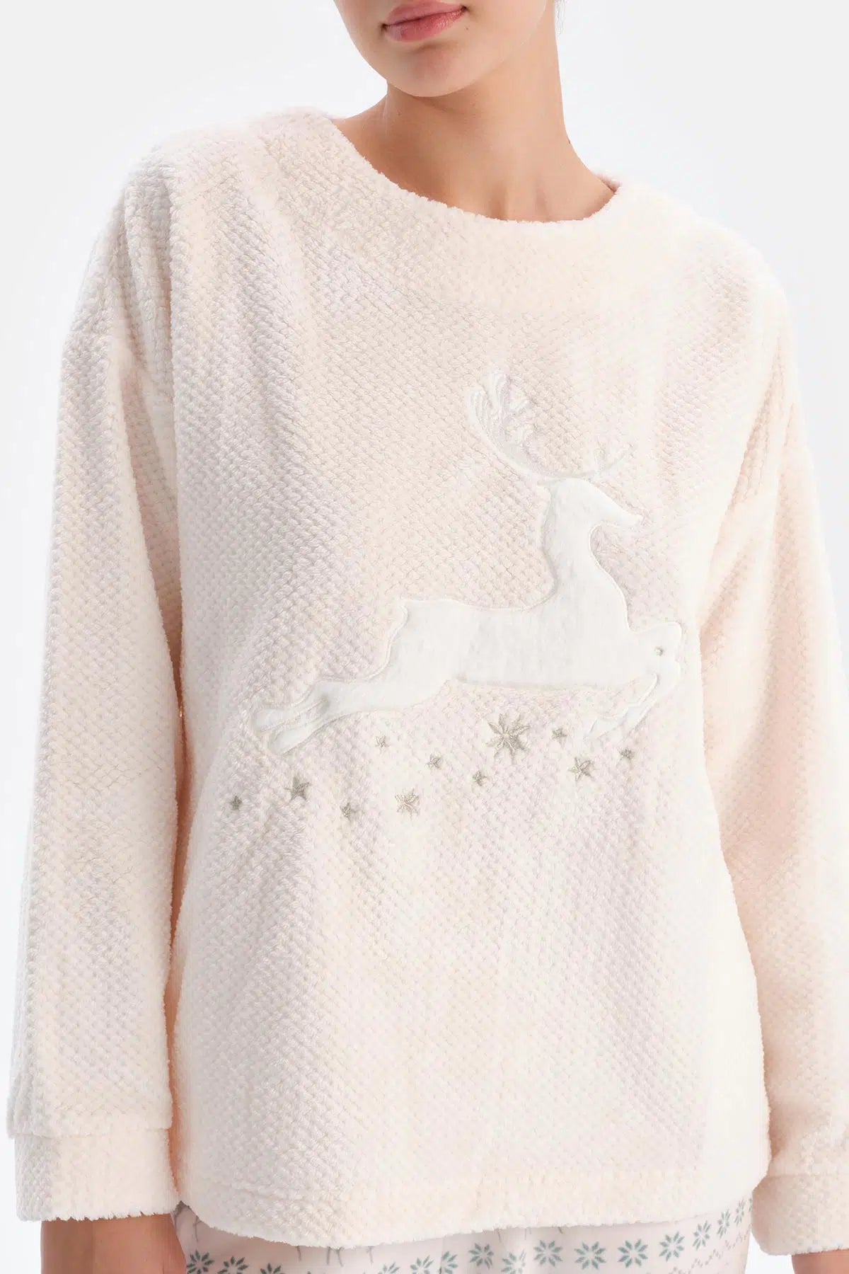 Soft Pembe Soft Geyikli Altı Metraj Baskılı Pijama Takımı