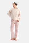 Ekru Nakışlı Polar Sweatshırtlü Pantolon Pijama Takımı