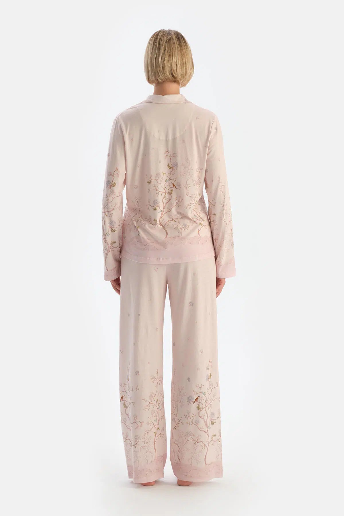 Açık Pembe Çiçek Desenli Penye Modal Pijama Takımı