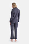 Lacivert Geometrik Desenli Penye Modal Gömlek Yaka Pijama Takımı