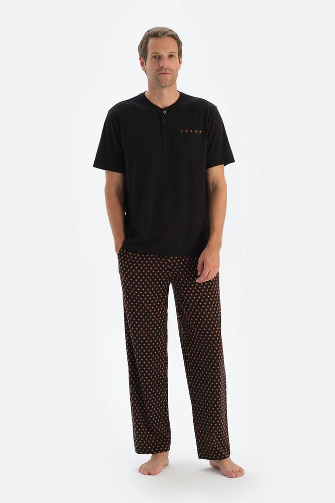 Lacivert Patlı Kısa Kollu Tişört Pantolon Pijama Takımı