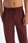 Bordo Çizgili Uzun Kollu Gömlek Pantolon Pijama Takımı