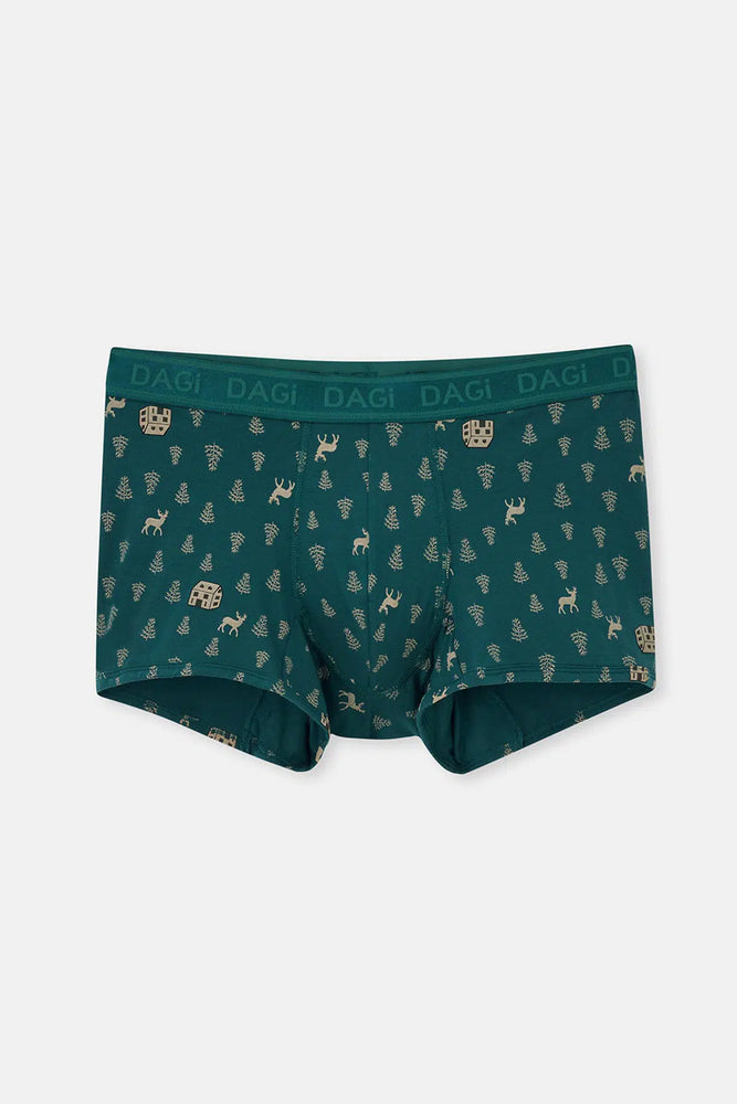 Koyu Yeşil Yılbaşı Desenli Kısa Micro Modal Boxer