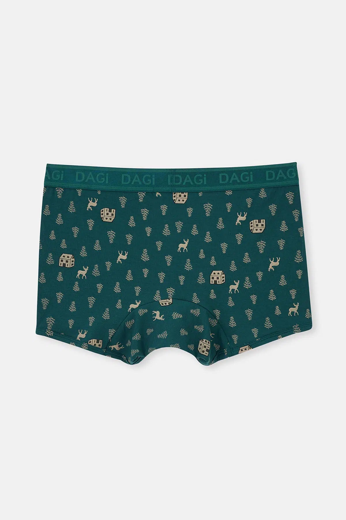 Koyu Yeşil Yılbaşı Desenli Kısa Micro Modal Boxer