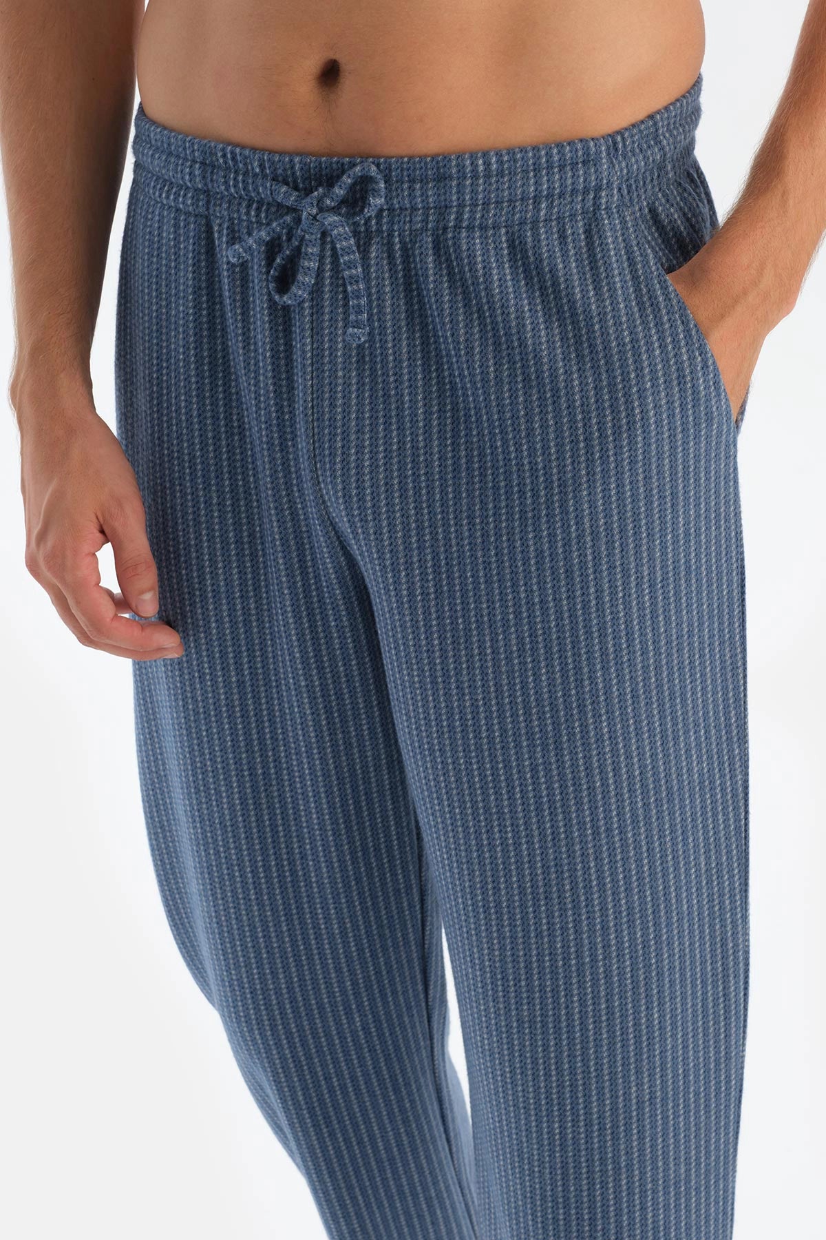 Indigo Çizgili Örme Pantolon Pijama Altı
