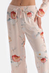 Krem Çiçekli Viskon Dokuma Pantolon Pijama Altı