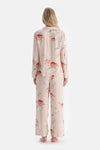Krem Çiçekli Viskon Dokuma Gömlek Pijama Üstü