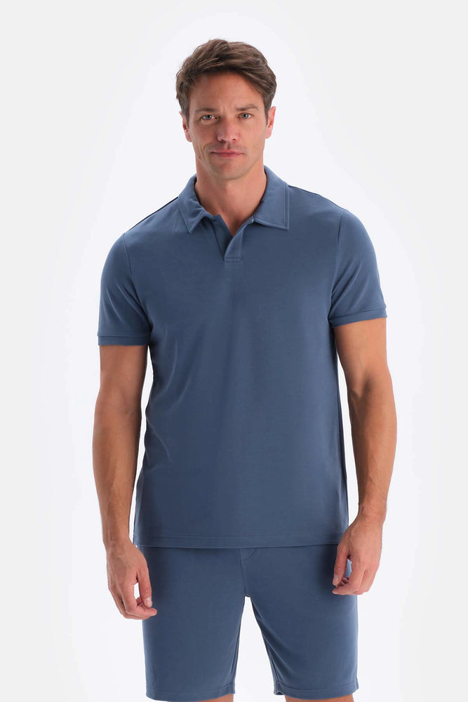 Indigo Polo Yaka Kısa Kollu Modal Pike Tişört