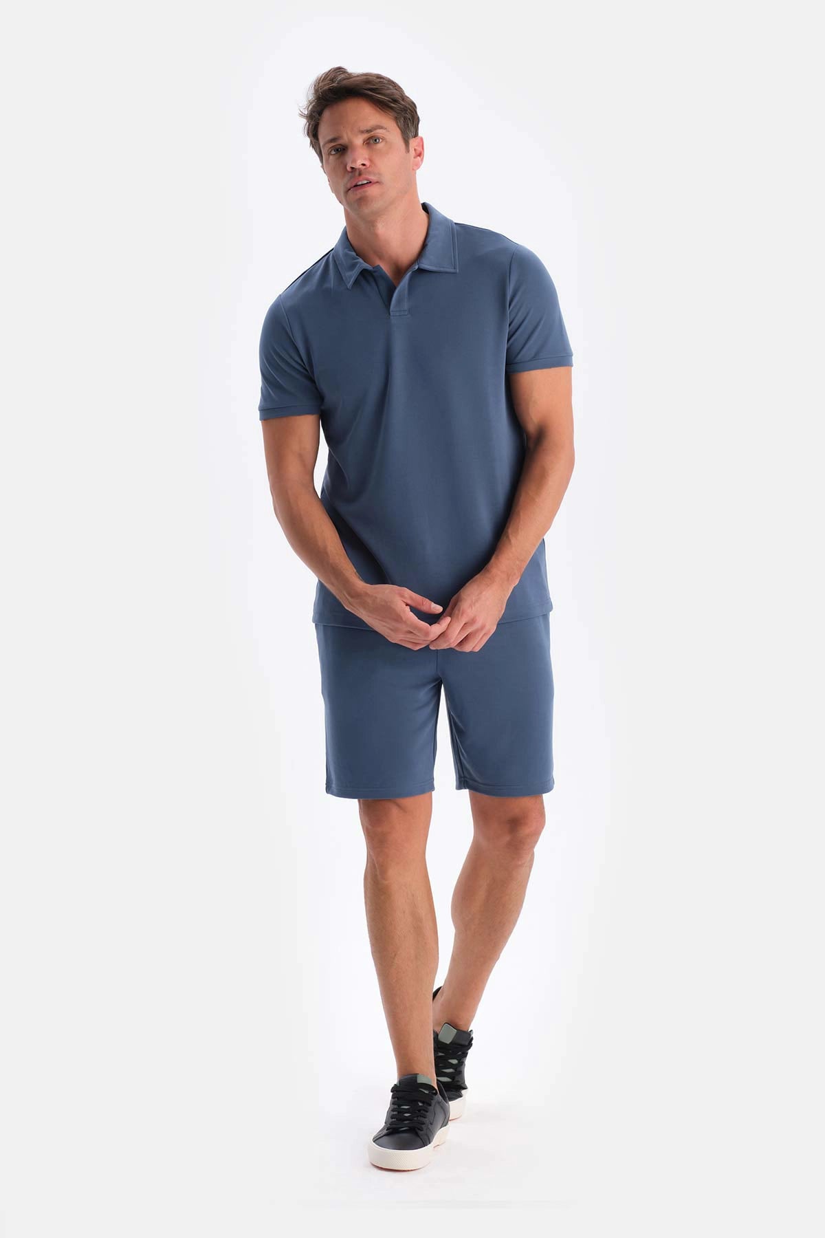 Indigo Polo Yaka Kısa Kollu Modal Pike Tişört