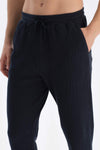Siyah Jogger Paça Waffle Pantolon