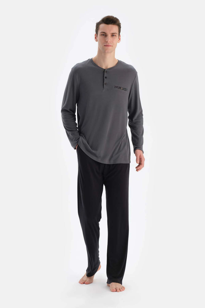 Füme Tshırt Pantolon Şort Üçlü Groom Set Pijama Takımı