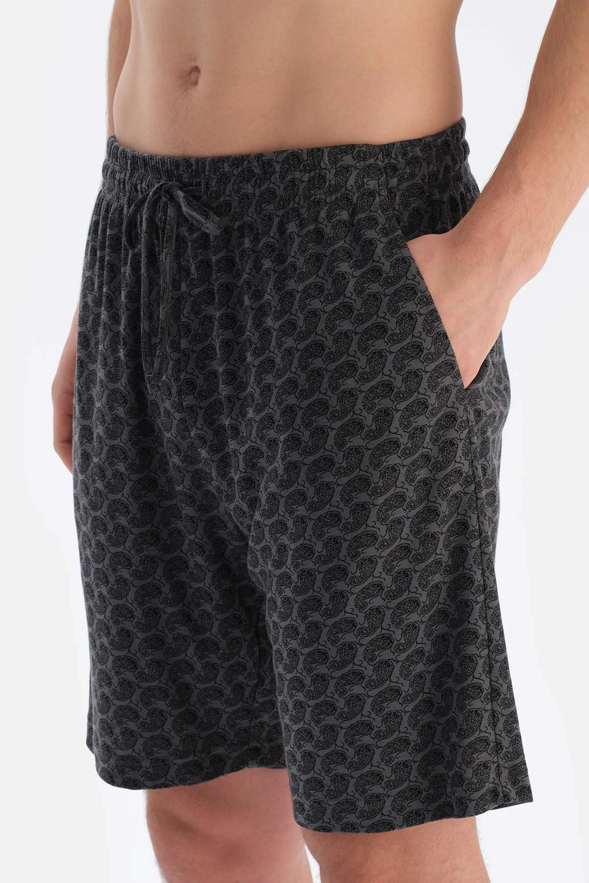 Füme Tshırt Pantolon Şort Üçlü Groom Set Pijama Takımı