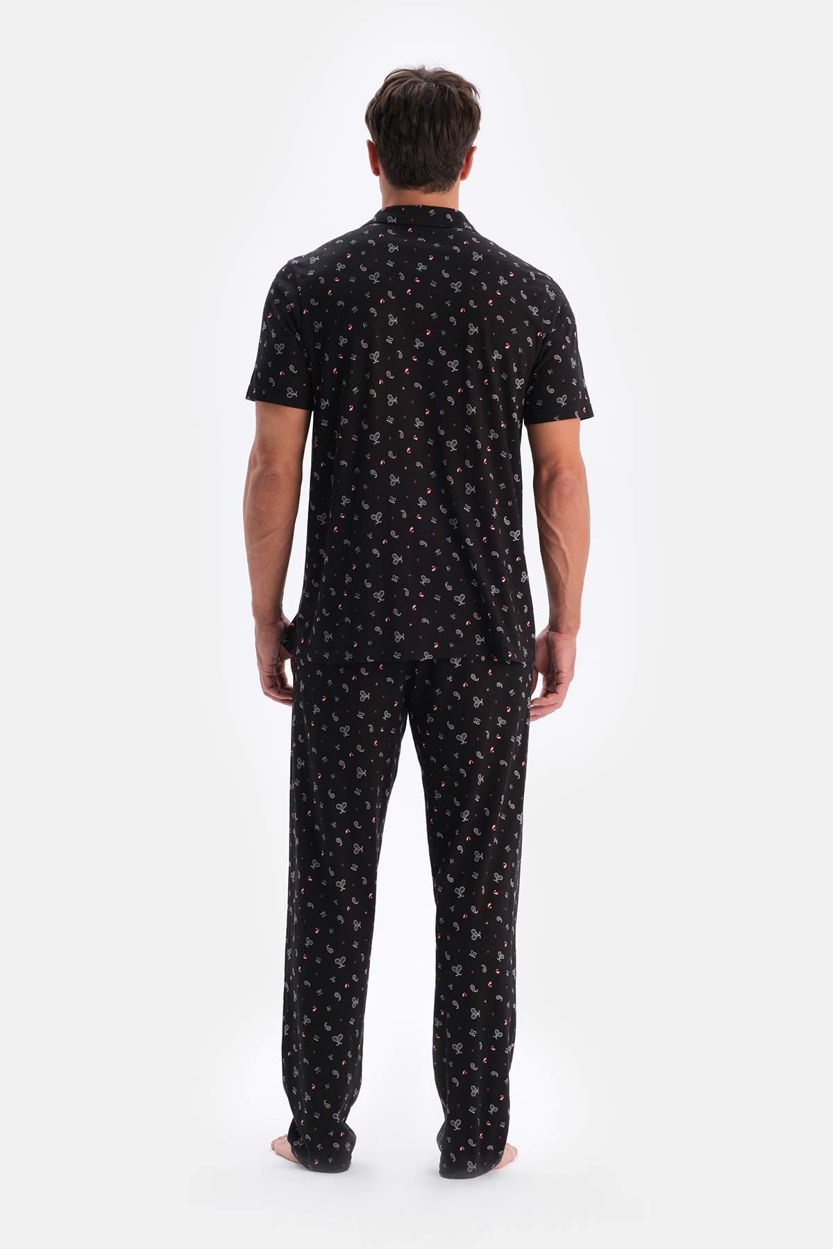 Siyah Metraj Baskılı Pamuk Modal Gömlek Pantolon Pijama Takımı