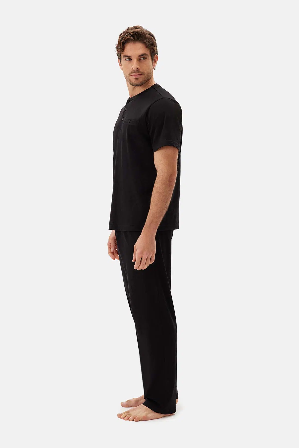 Siyah Yarım Patlı Kısa Kollu Celliant Pijama Takımı