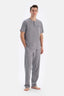 Gri Yarım Patlı Kısa Kollu Örme Pijama Takımı