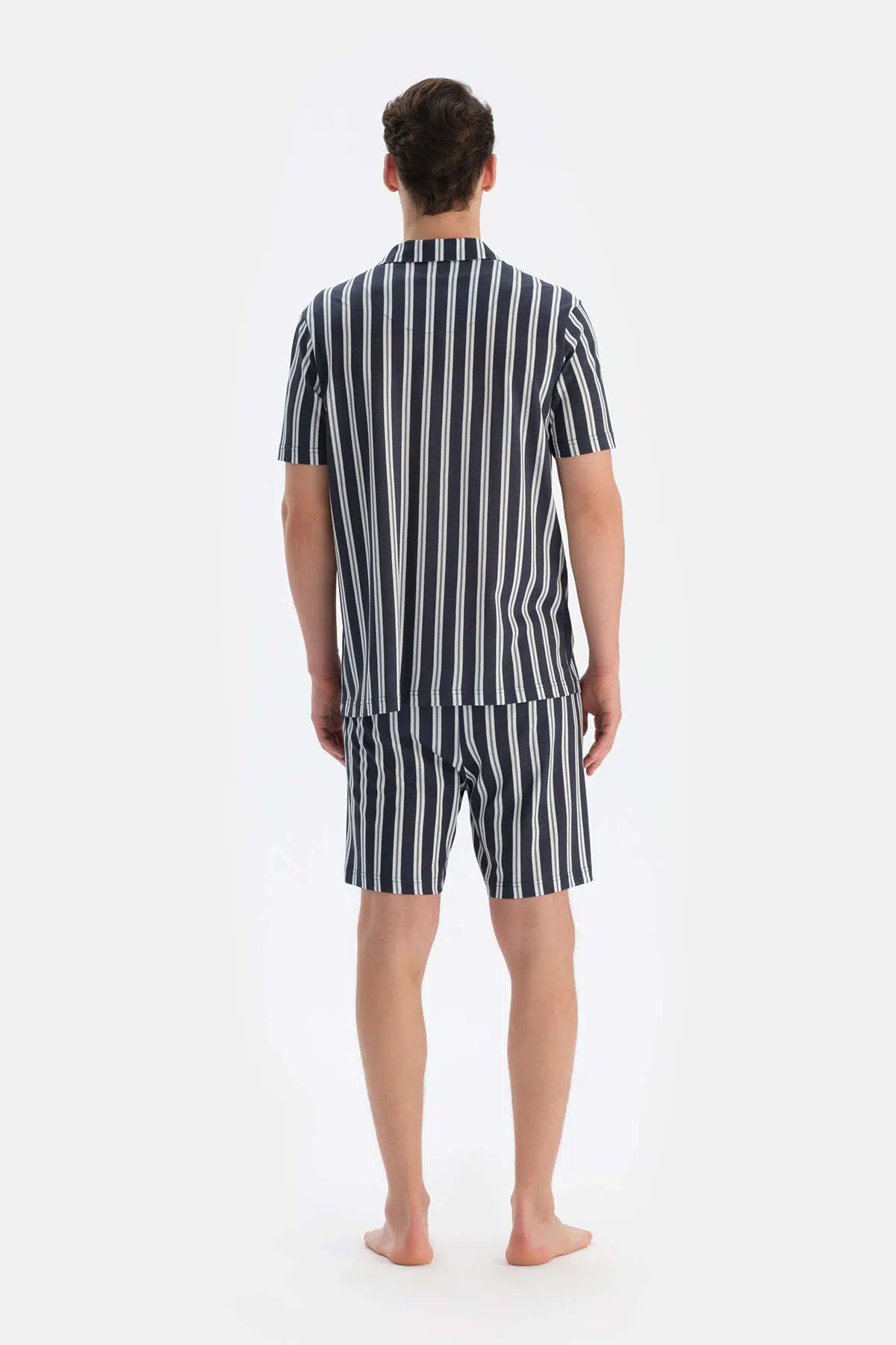 Multicolor Çizgili Gömlek Şort Penye Modal Pijama Takımı