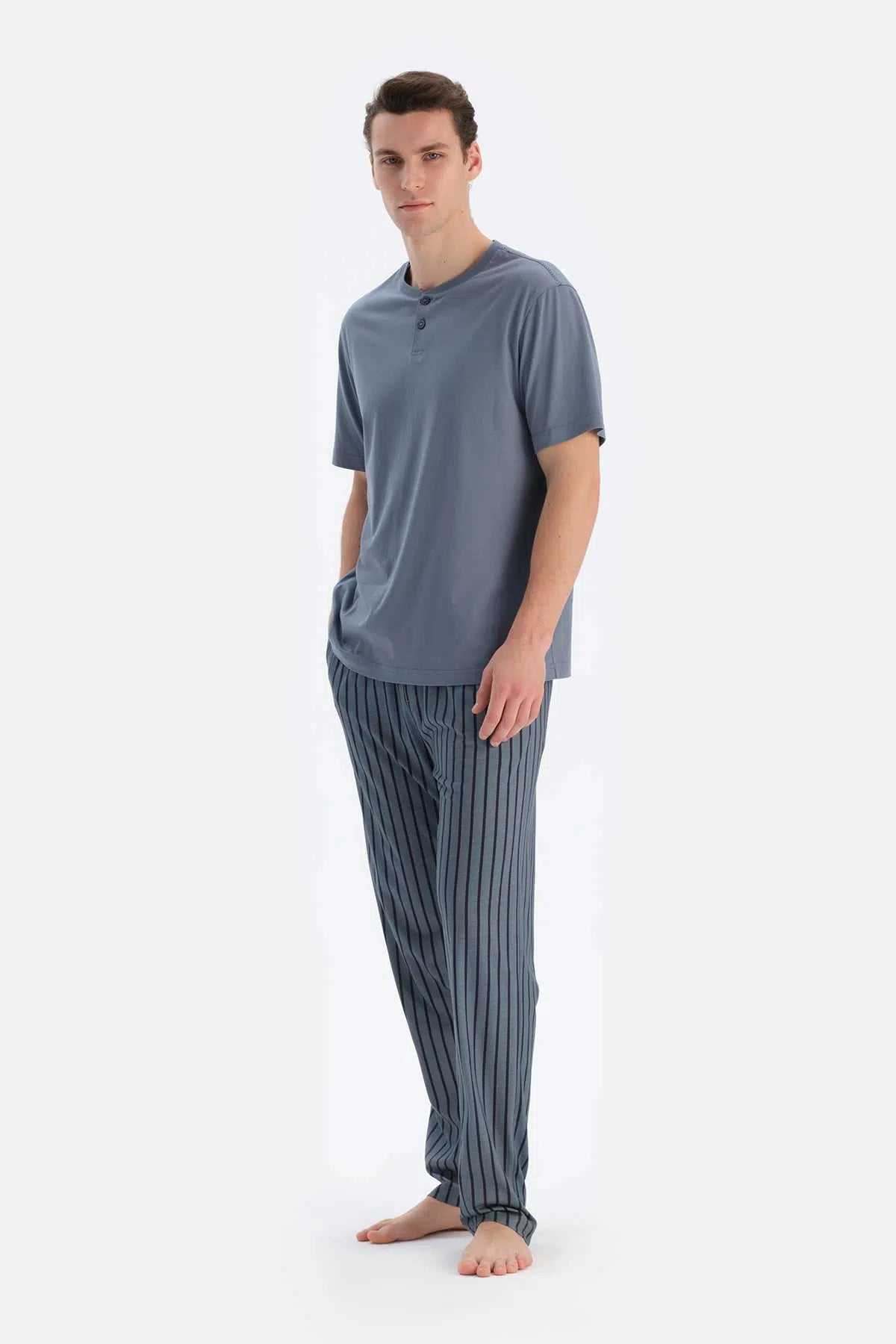 Indigo Yarım Patlı Kısa Kollu Tişört Pantolon Pijama Takımı
