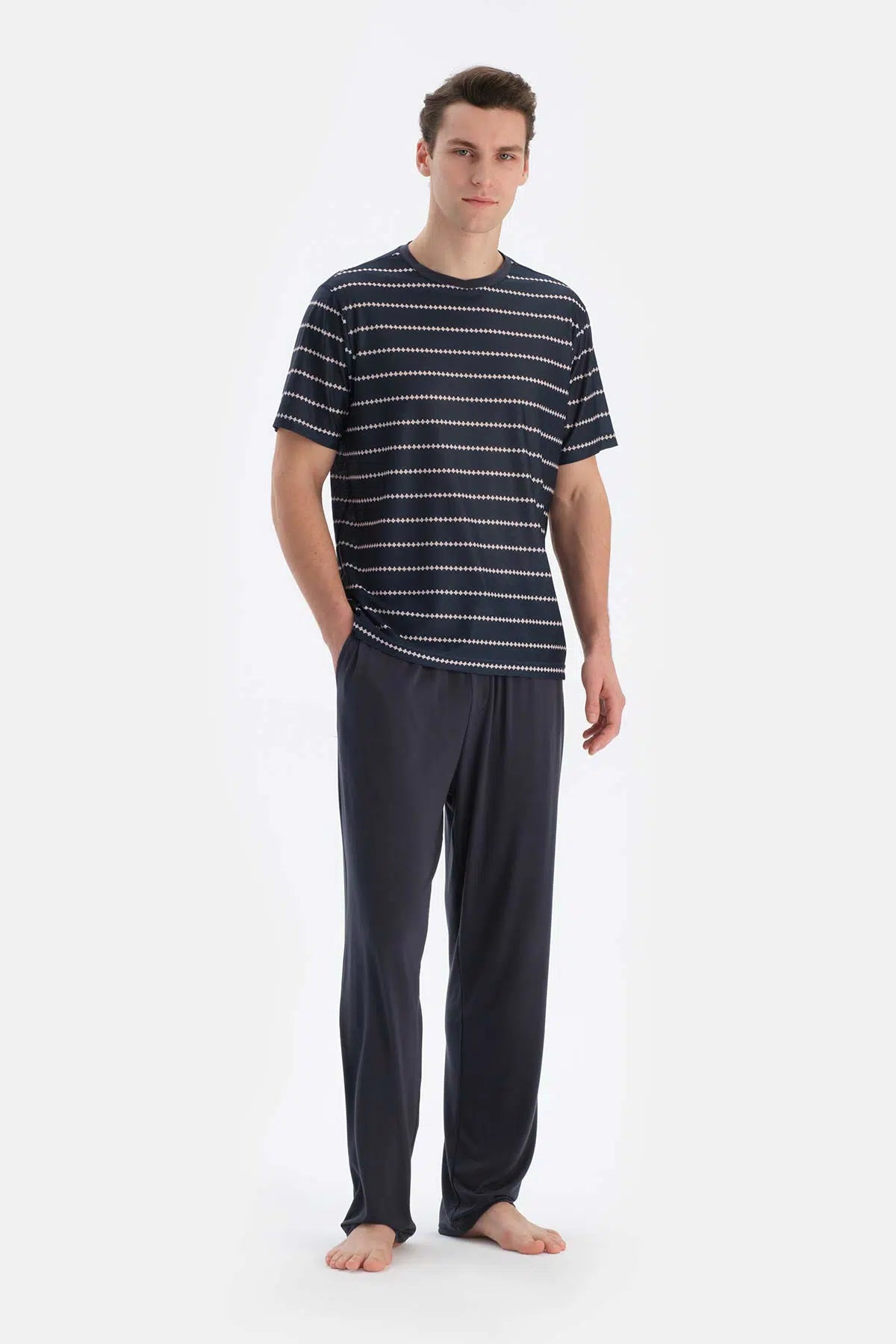 Multicolor Bisiklet Yaka Kısa Kollu Tişört Pantolon Pijama Takımı