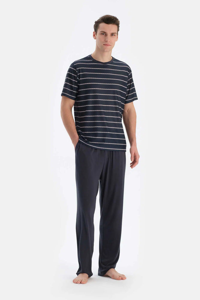 Multicolor Bisiklet Yaka Kısa Kollu Tişört Pantolon Pijama Takımı