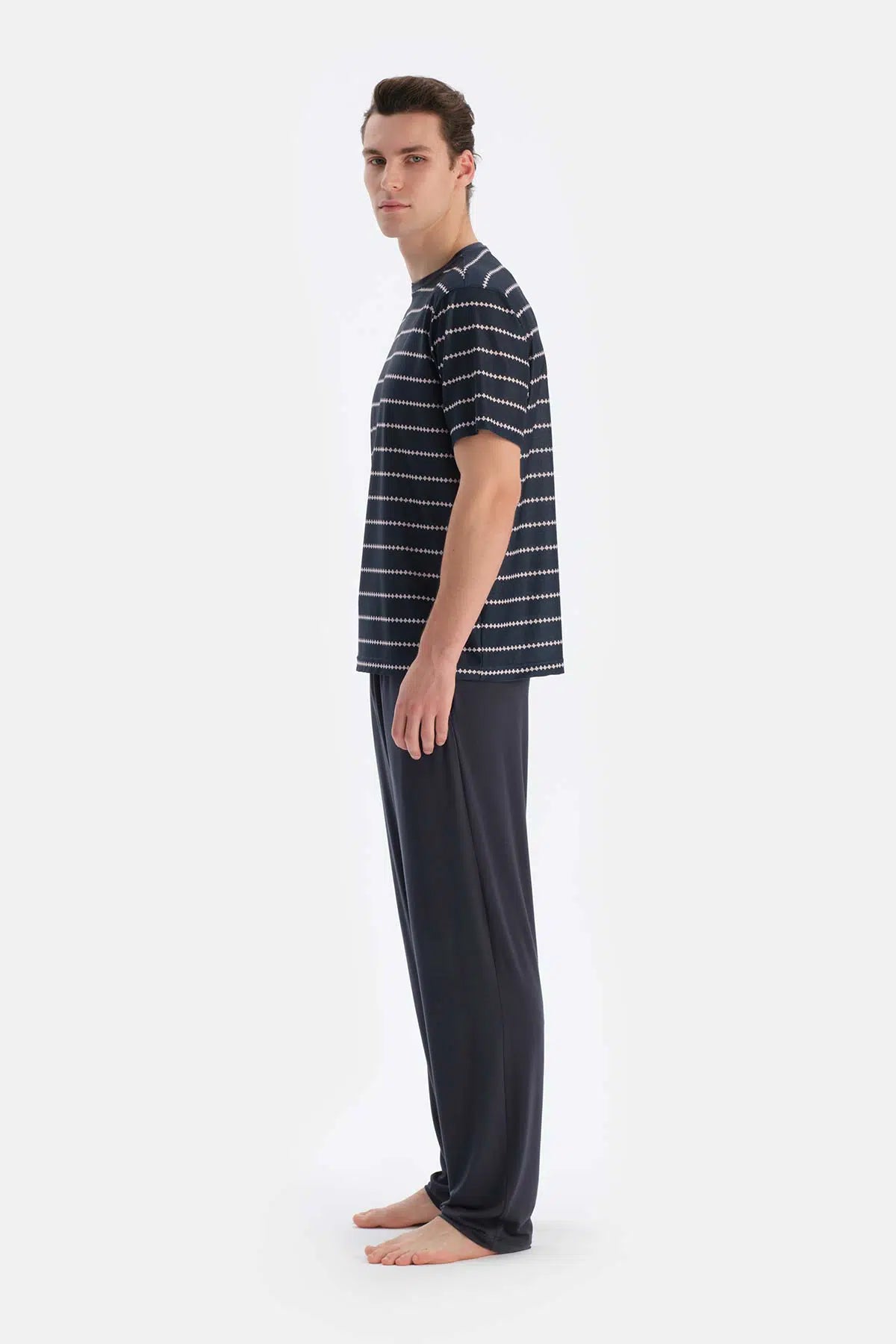 Multicolor Bisiklet Yaka Kısa Kollu Tişört Pantolon Pijama Takımı