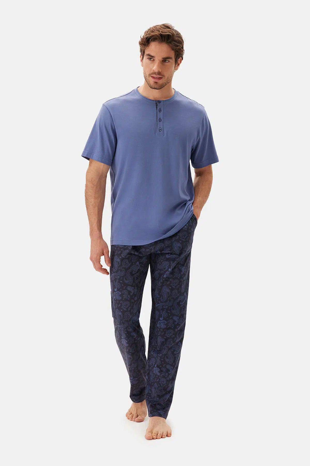 Indigo Yarım Patlı Tişört Pantolon Pijama Takımı