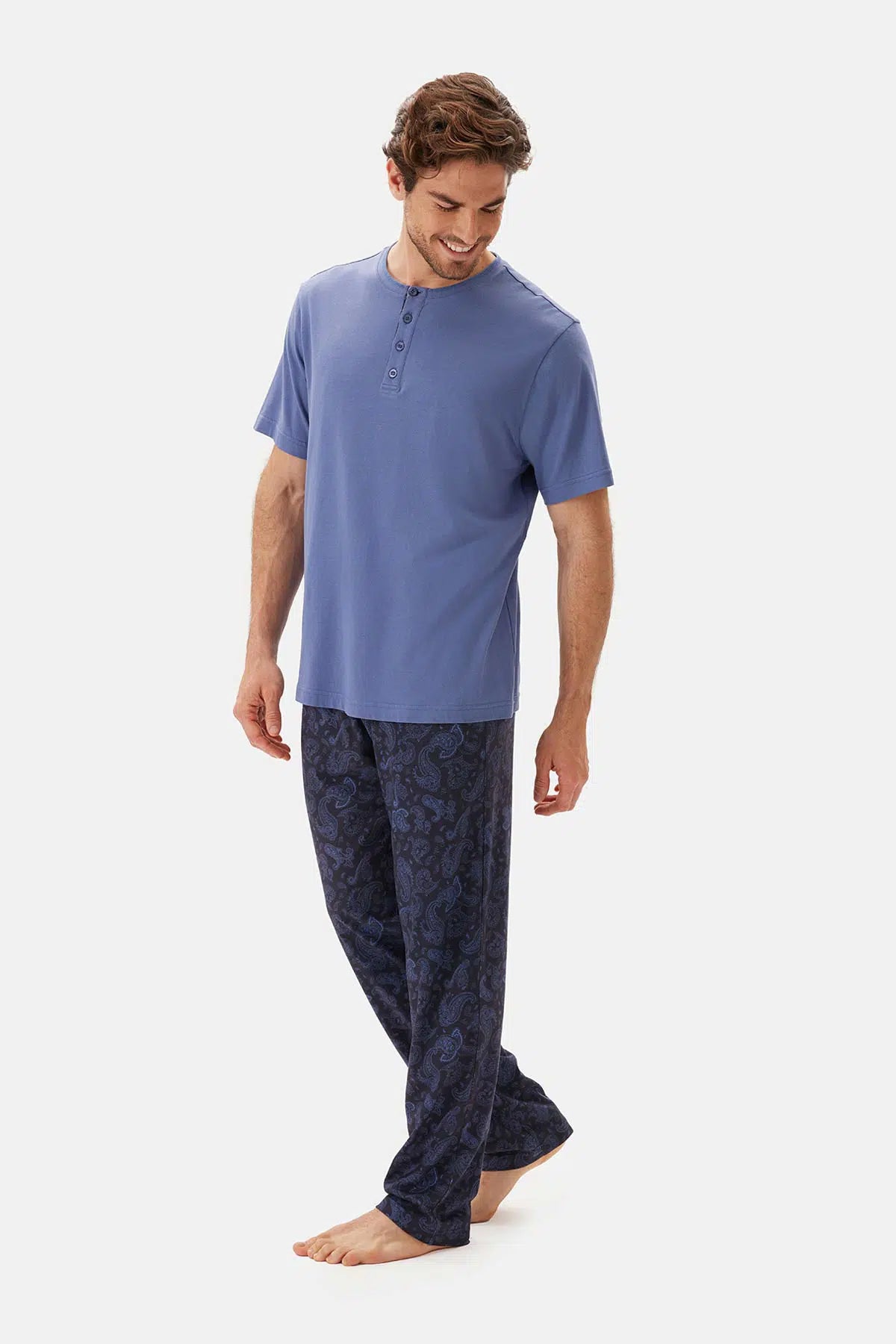 Indigo Yarım Patlı Tişört Pantolon Pijama Takımı