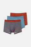 Mavi Pamuk Desenli 3'lü Boxer