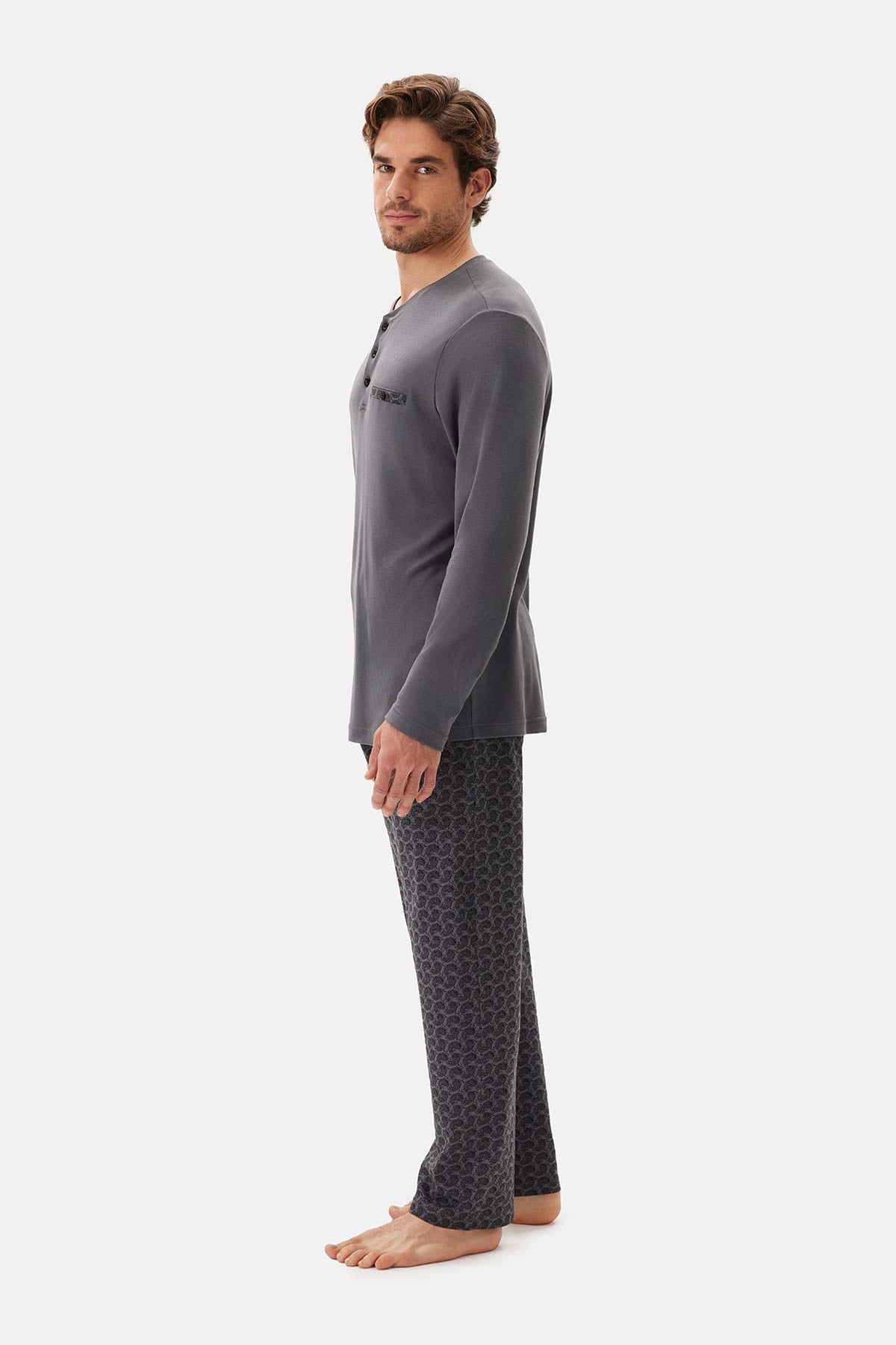 Füme Şal Desenli Örme Pijama Altı