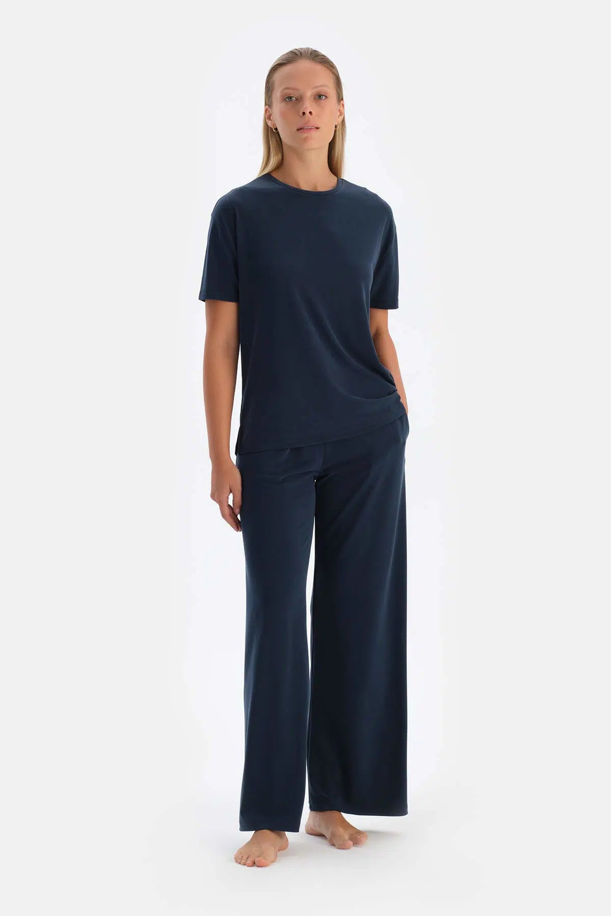 Lacivert Cepli Cupro Pantolon