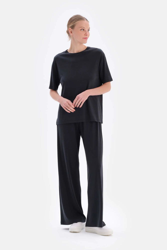 Siyah Cepli Cupro Pantolon