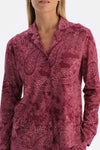 Bordo Şal Desenli Pamuk Modal Gömlek Pantolon Pijama Takımı