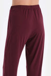Bordo Dantel Garnili Viskon Tişört Pantolon Pijama Takımı