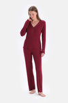 Mürdüm Ribli Uzun Kollu Viskon Tişört Pantolon Pijama Takımı