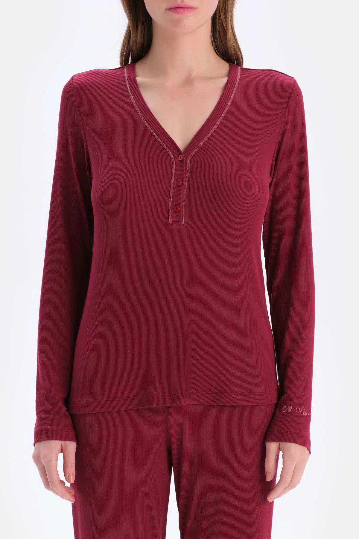 Mürdüm Ribli Uzun Kollu Viskon Tişört Pantolon Pijama Takımı