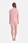 Açık Pembe Çizgili Modal Şortlu Pijama Takımı