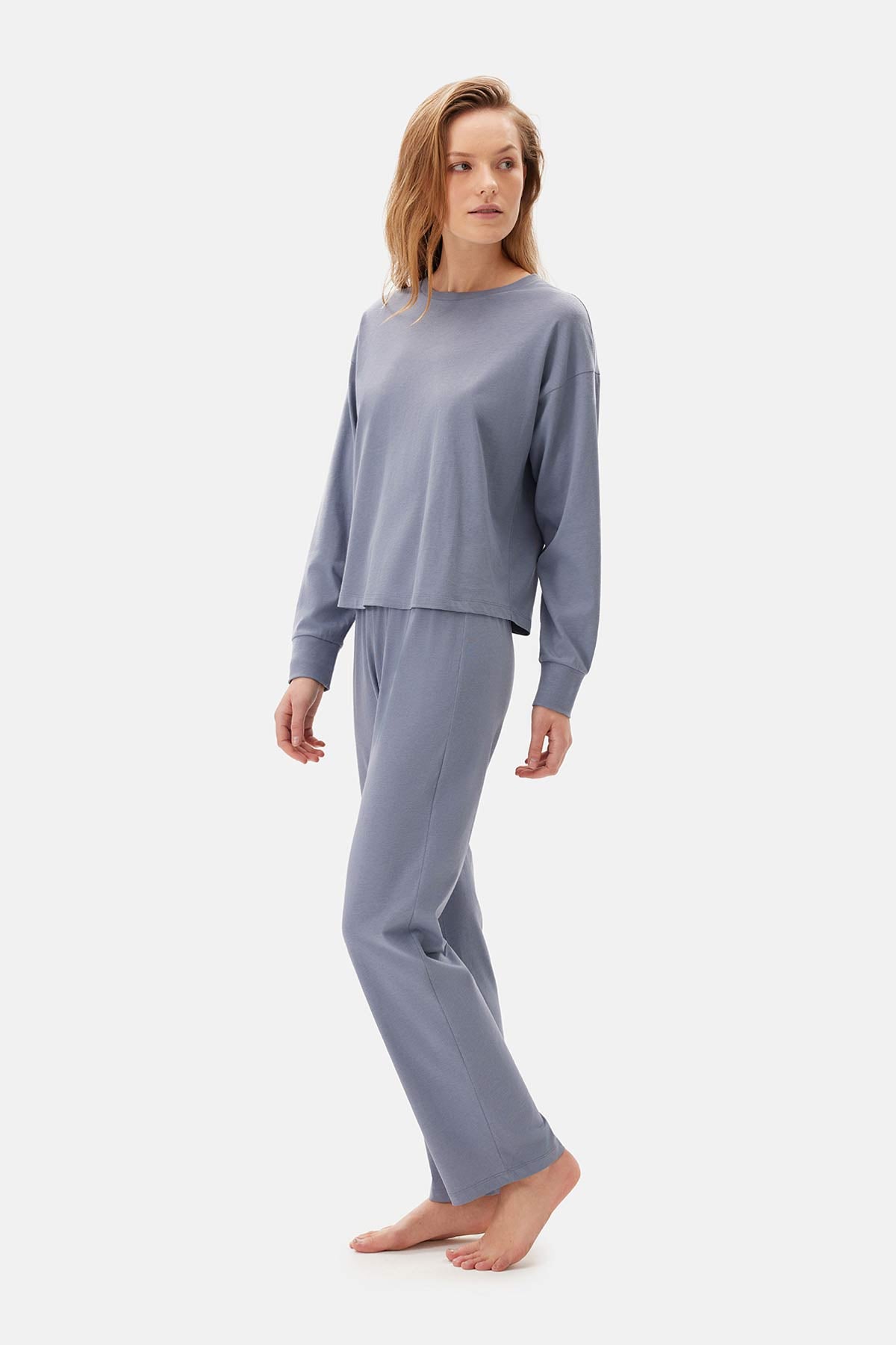 Mavi Uzun Kollu Celliant Pijama Takımı