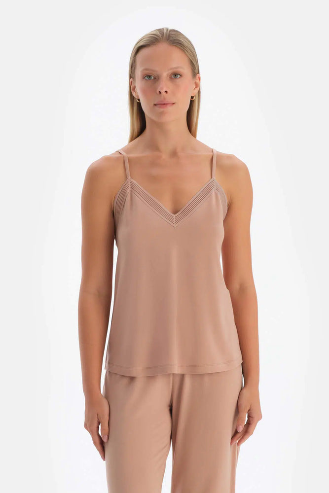 Açık Kahve Basic Ince Askılı Atlet Pijama Üstü