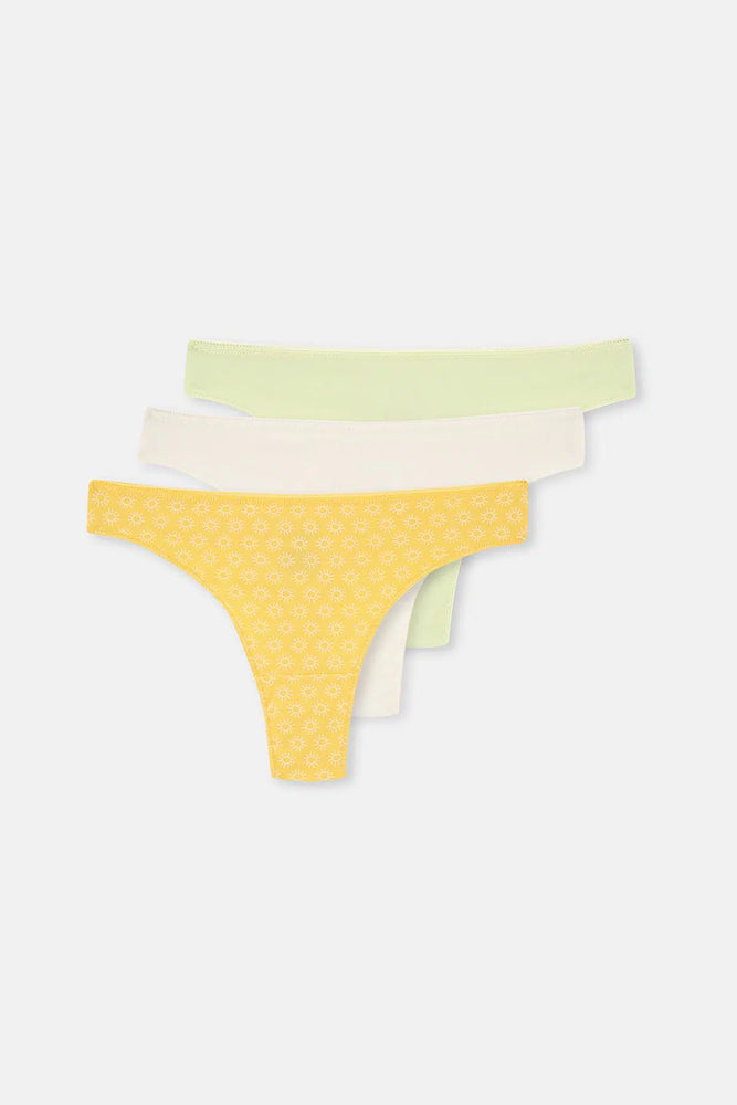 Multicolor Kadın 3'lü Çiçek Desenli Thong Külot