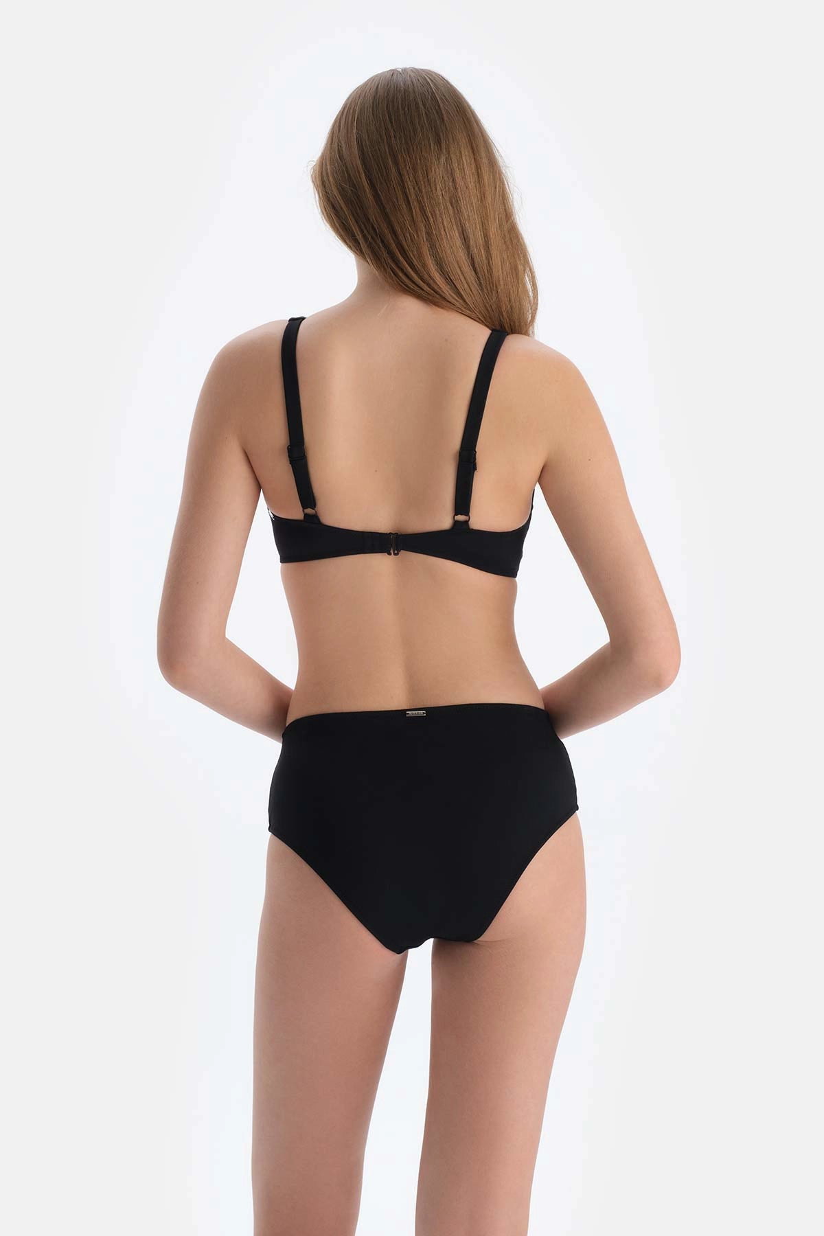 Siyah Tül Detaylı Yüksek Bel Bikini Alt