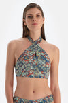 Kiremit-Mavi Halter Yaka Bikini Üst