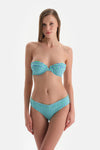Beyaz-Lacivert Straplez Balenli Bikini Üst