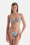 Ekru-Lila Üçgen Geniş Bikini Üst