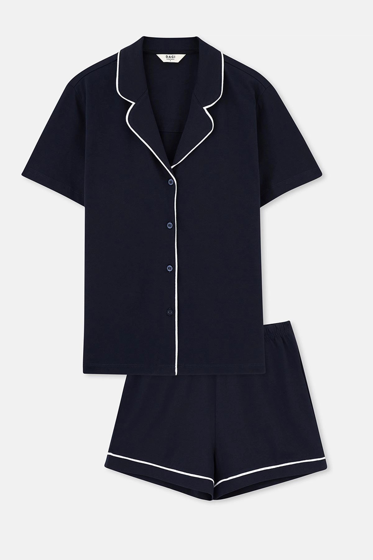 Lacivert Biye Detaylı Basic Şortlu Pijama Takımı