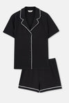 Siyah Biye Detaylı Basic Şortlu Pijama Takımı