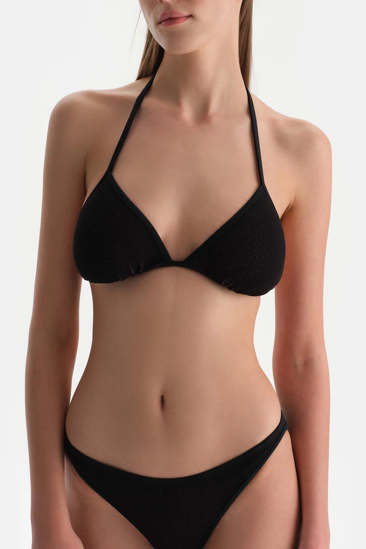 Siyah-Pembe Üçgen Küçük Bikini Üst
