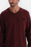 Bordo V Yaka Uzun Kollu Örme Pijama Takımı